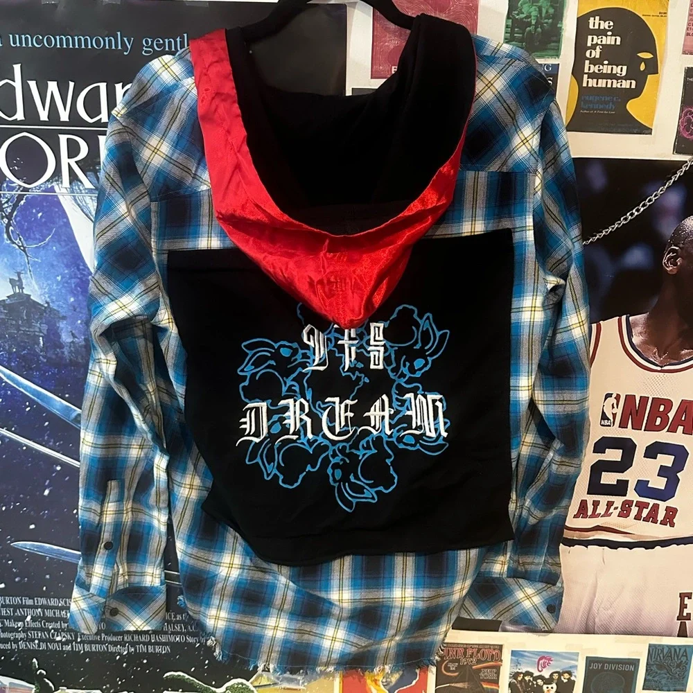 mens DIESEL plaid hooded button-up flannel shirt - Picture 2 of 8